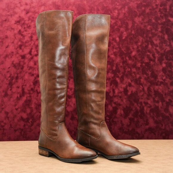 Arturo Chiang Women Everly Brown Leather Riding Vintage Y2K OTK Boots 9.5 - Picture 1 of 10